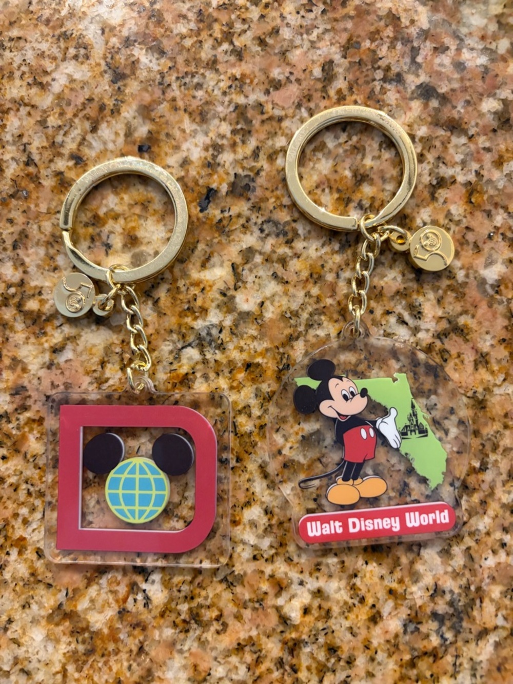 Disney Mickey Mouse Gold Tone Keychain Set with Red and Green Accents